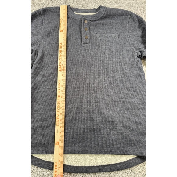 LL Bean Sherpa Lined Waffle Henley Sweater Pullover Quarter Snap Gray Mens Large - Picture 8 of 9